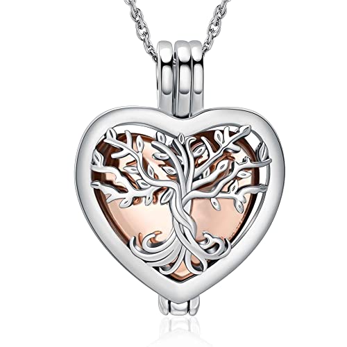 shajwo Heart Cremation Jewelry Tree of Life Urn Ashes Necklace for Women Men Loved One Memorial Human Ash Pendant - color: Tree-Rose Gold