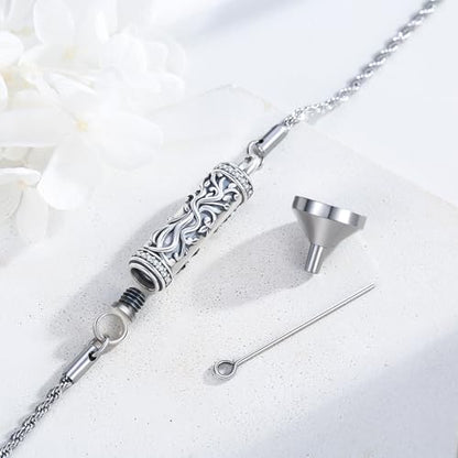 TUGHRA Ashes Bracelet for Women Urn Bracelet for Ashes 925 Sterling Silver Cremation Jewelry Memorial Gifts Keepsake Bracelet - style: Ashes Bracelet-cylinder-tree of life-oxidation