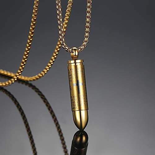 Mens Urn Necklace For Ashes Bullet Shape Cross Cremation Urn Jewelry - color: Gold Tone