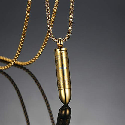 Mens Urn Necklace For Ashes Bullet Shape Cross Cremation Urn Jewelry - color: Gold Tone