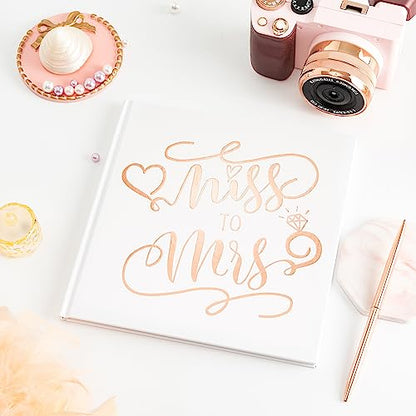 Calculs Bridal Shower Guest Book Miss to Mrs Picture Book Polaroid Blank Pages for Instant Film Rose Gold Bachelorette Party Sign in Book 8.5” Square White Cover Rose Gold Foil Stamping - style: Garden
