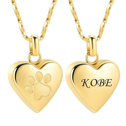 Paw Print Heart Urn Necklace for Pet Ashes Cremation Jewelry Memorial Keepsake Pendant for Dog/Cat Stainless Steel Ash Holder Necklace - color: Customize