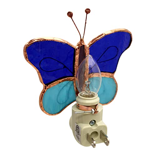 Gift Essentials Blue Butterfly Plug-in Night Light - Stained Glass | Blue Butterfly Stained Glass Plug-in Nightlight with On/Off Rocker Switch. Includes One 4-Watt Replaceable Warm-Glow Bulb. - color: Blue Butterfly