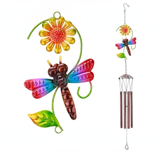 Wind Chimes for Outside, 34 Inch Painted Metal Dragonfly Wind Chimes, Outdoor Decorative Garden Yard Art for Patio Porch Balcony, Mother’s Day and Birthday Gift for Mom Grandma - color: Dragonfly-a