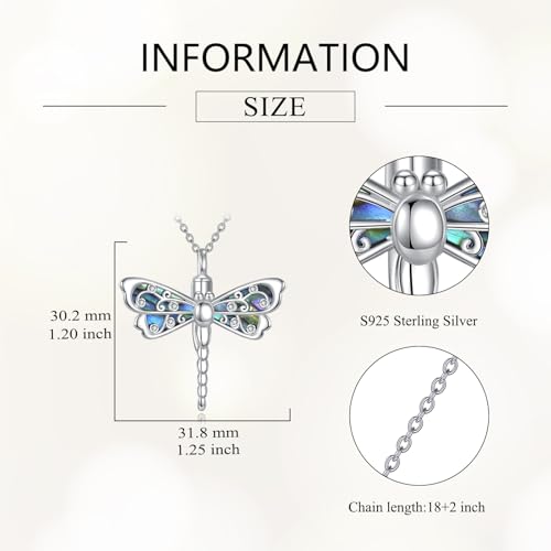 Butterfly/Dragonfly/Pet Paw/Tree of Life/Maple Leaf/Cross Urn Necklace for Ashes 925 Sterling Silver Cremation Pendant Jewelry Gifts for Women Mom - color: Dragonfly