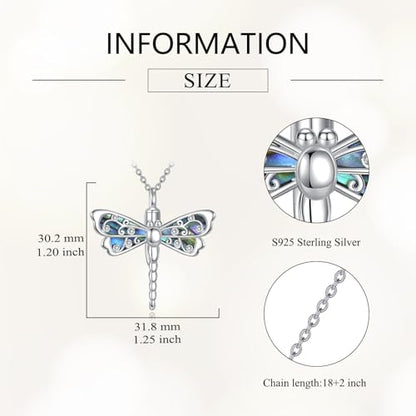 Butterfly/Dragonfly/Pet Paw/Tree of Life/Maple Leaf/Cross Urn Necklace for Ashes 925 Sterling Silver Cremation Pendant Jewelry Gifts for Women Mom - color: Dragonfly