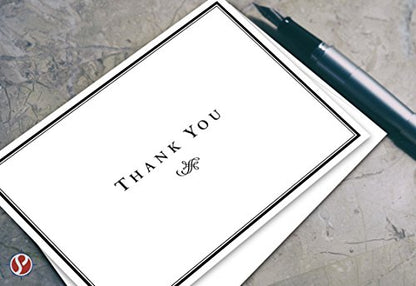 Thank You Cards For Small Business, Bulk Set of 25, 5x7" Folding Greetings, Ships Flat, Blank Inside + Envelopes - Elegant Design Note Card For Weddings, Bridal, Baby Shower, Graduation