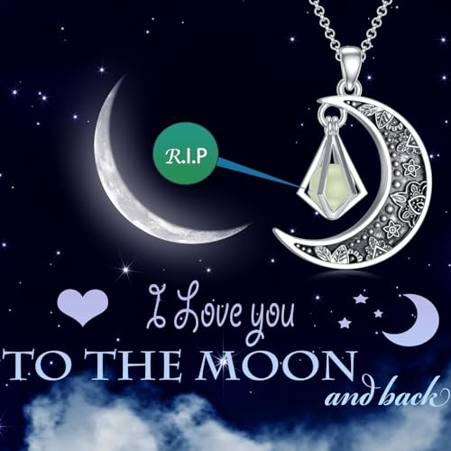 SOULMEET Cremation Jewelry for Ashes, Sterling Silver Urn Necklace for Ashes Women Men, Cherish Memories Cremation Jewelry to Keep Someone Near to You - color: Q2-Luminous Green Moon