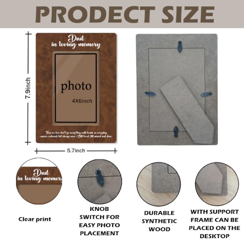 Wooden Gifts Loss of Dad, Sympathy Picture Frame, Dad In Loving Memory Remembrance Wood Picture Frames Gift, Wooden Photo Frame Fitting a 4x6 Inch Photo, Display on Table Top