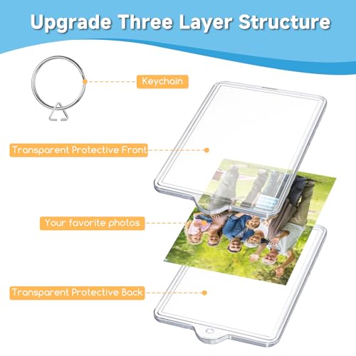 Photo Keychain 1.8 x 1.1 in, Acrylic Clear Picture Keychain, Photo Insert Keychain, Blank Picture Frame Keyring
