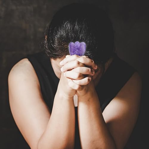 Small Guardian Angel Prayer Figurines Statue, Amethyst Crystals and Healing Stones Angels Bereavement Sympathy for loss of loved one, Grief Gifts for Women, Faith Based Spiritual Gift for Cancer - color: Purple