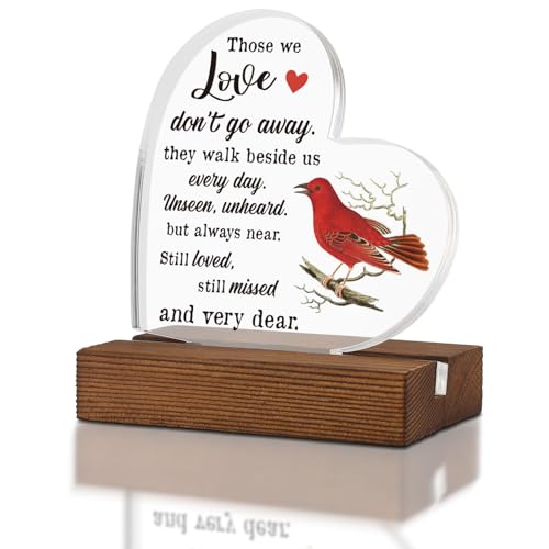 Those We Love Don't Go Away Cardinal Decorative Plaque, Red Bird Memorial Faith Grave Decorations, Sympathy Gifts for Loss of Husband Wife Mom Dad, Acrylic Clear Sign for Home Office XQ245 - style: Those We Love Don't Go Away-A