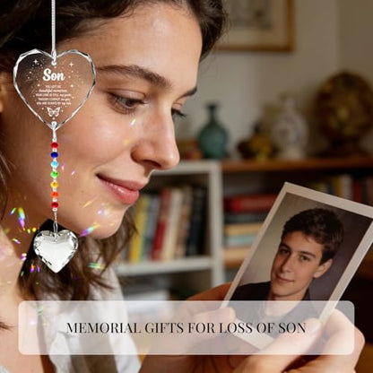 Hegelda Memorial Gifts for Loss of Son Crystal Suncatcher - style: Son
