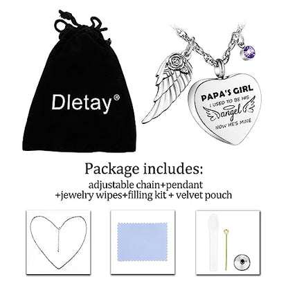 Dletay Heart Urn Necklace for Human Ashes Cremation Jewelry with 12 Birthstones Cremation Necklace for Ashes - style: Papa