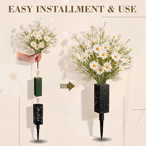 Suncalla 2 Set 26 Inch Cemetery Flowers for Grave, White Daisy Flowers Artificial Faux Wildflowers Bouquets for Spring Home Decorations, Holiday Bush, Indoor Floral, Cemetery Flower - style: Daisy