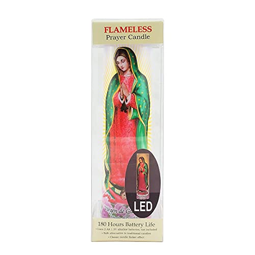 Virgin of Guadalupe Flameless LED Prayer Candle, Unique Religious Decoration, Gift Idea for Mothers Day, Birthday, or Any Holiday 8.2 Inches - style: Virgin of Guadalupe