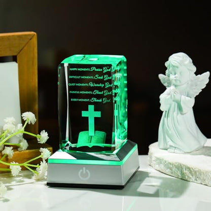 Movdyka 3D Crystal Christian Gifts for Women Men Faith, Inspirational Bible Verse Religious Gift Keepsake with Colorful LED Night Light, Get Well Spiritual Gifts Ideas for Birthday - color: Bible Verse（Happy moment）