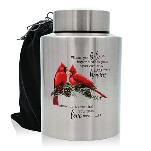 Small Cardial Cremation Urns for Human Ashes, for Female & Male | 60 lbs Capacity, Stainless Steel, Sealing Well & Durable, For Families Sharing Ashes, Funeral Keepsake, Sympathy Gift - color: Cardinal-silver, size: Small 60 lbs - Standard
