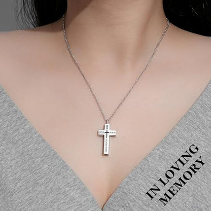 925 sterling silver cross souvenir ashes necklace urn pendant - color: MOM