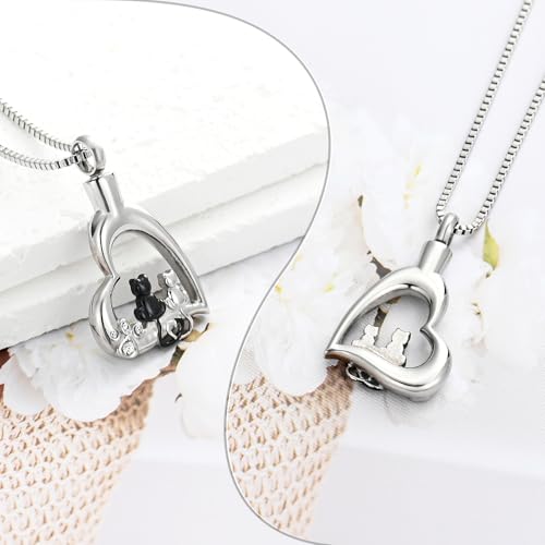 XSMZB Heart Paw Pet Cremation Jewelry for Ashes Cute Cat Memorial Urn Necklace for Women Men Pendant Ashes Holder Keepsake Jewelry - color: Silver-Black