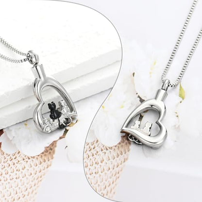 XSMZB Heart Paw Pet Cremation Jewelry for Ashes Cute Cat Memorial Urn Necklace for Women Men Pendant Ashes Holder Keepsake Jewelry - color: Silver-Black