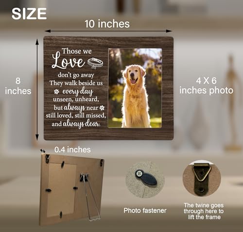 Pet Dog Memorial Picture Frame, Those We Love Don't Go Away Wooden Photo Frame Gifts for Loss of Dog, 4x6 inch Photo - style: Those We Love Don't Go Away
