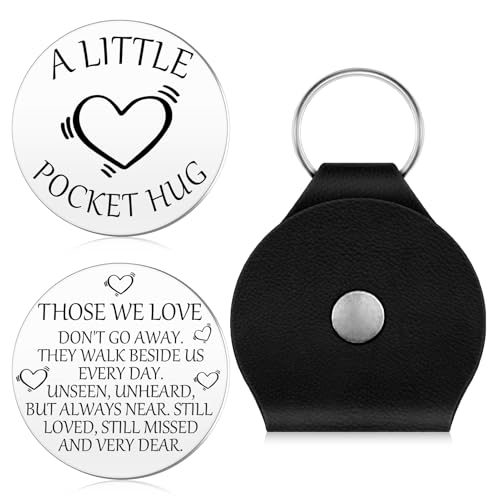 Xiahuyu Pocket Hug Token Keepsake Sympathy Memorial Gift for Loss of Mother Father Grandma Grandpa Husband Wife Daughter Son Sister Brother Grief Bereavement Gift with Leather Keychain
