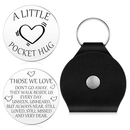 Xiahuyu Pocket Hug Token Keepsake Sympathy Memorial Gift for Loss of Mother Father Grandma Grandpa Husband Wife Daughter Son Sister Brother Grief Bereavement Gift with Leather Keychain