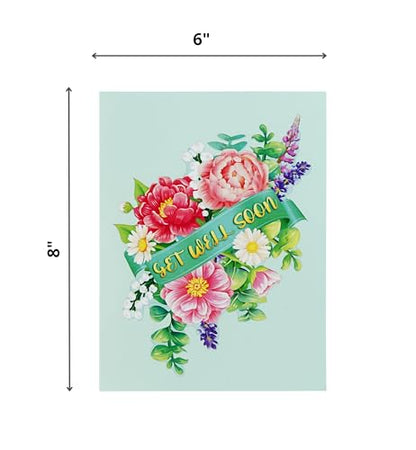Peony Get Well Soon Cards Pop Up, 3D Encouragement Get Better Soon Card, Colorful Thinking of you 3D for Speedy Surgery Recovery, Feel Better Soon, Kids, Friends (Peony GW) - color: Peony Get Well Soon