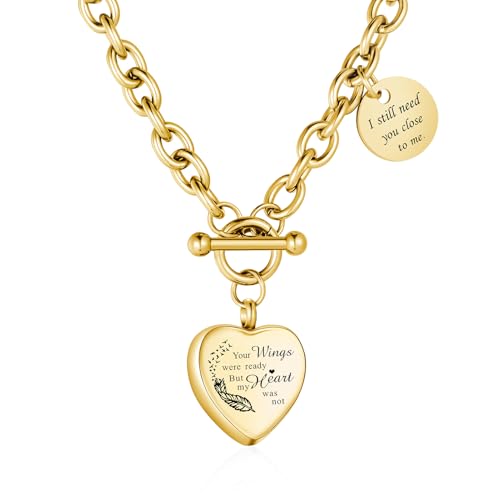 XIUDA Heart Cremation Urn Necklaces for Ashes Locket Cremation Jewelry for Human Ashes Stainless Steel Memorial Keepsake Pendant for Women - color: Gold Butterfly