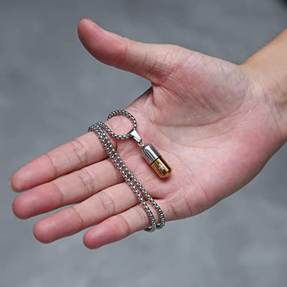 STWTR Stainless Steel Cylindrical Souvenir Capsule Pill Pendant Necklace, Cremated Ashes Pill Container Necklace - color: Gold