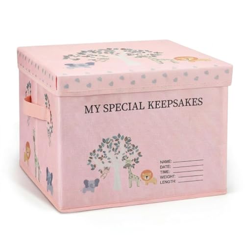 LemonRoad 13x13x10 Inch Baby Memories Keepsake Box Baby Shower Forest Jungle Animals Adventurers Gift Idea Keepsake Box New Parent Newborn Baptismal Birthday Gift for Mementos Travel Loved Ones - color: Pink, style: Animal