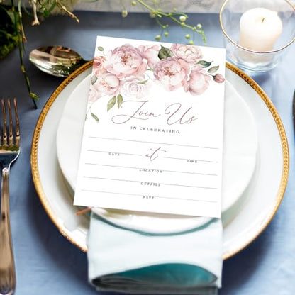 Whaline 25 Packs Floral Invitations with Envelopes and Stickers Pink Flower Invitation Cards Watercolor Rose Blank Party Invites for Wedding Birthday Bridal Shower, 5 x 7 Inch - style: Florals