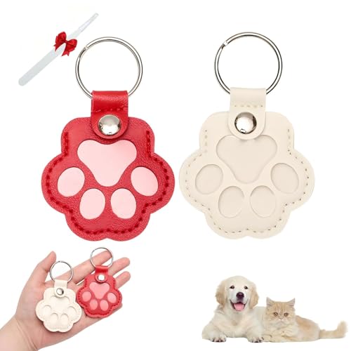 2 Pack Dog Hair Keychain, Pet Paw Shaped Keychain (White and RED) | Cat Memorial Gift Keyring | Pet Fur Leather Keepsake, Handmade Key Holder for Rabbit, Kittens Fur - color: WHITE+RED