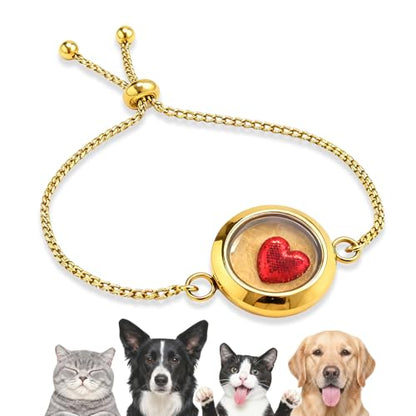 【NEW】 Pet Loss Sympathy Gift Can Hold Pet Hair, Adjustable Pet Memorial Bracelet, Pet Loss Gifts for Dogs Cats, Memorial Bottle for Pet Hair for Men Women Who Lost Pets-Brass Gold