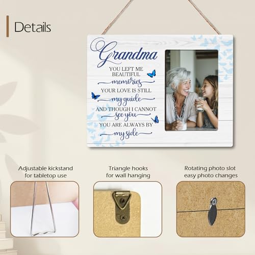 Grandma Memorial Bereavement Butterfly Wooden Picture Frame Gifts for Loss of Grandma, Always By My Side Sympathy Gifts for Loss of Grandmother, Fits 4x6 Photo Frame - color: Blue-grandma