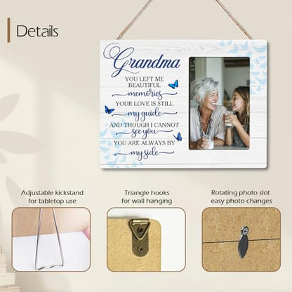 Grandma Memorial Bereavement Butterfly Wooden Picture Frame Gifts for Loss of Grandma, Always By My Side Sympathy Gifts for Loss of Grandmother, Fits 4x6 Photo Frame - color: Blue-grandma