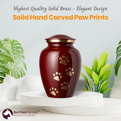 Ottillie Legacy Crimson/Brass/Vert Urn, up to 25lbs - color: Crimson, Vertical Brass Paws, size: Small