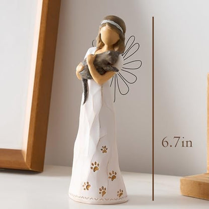 NAN ZAI NAN FANG Cat Angel Memorial Statue Friendship Gift for Cat Lover | Women 6.7"Pet Loss Sympathy Remembrance Bereavement Gifts Resin Sculpted Hand-Painted Figure - style: Angle with Cat