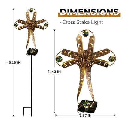 LEDs Solar Stake Lights for Garden Metal Warm White, Memorial Gift - Perfect as Remembrance & Sympathy Gifts (Angel-Bronze) (Cross) - style: Cross