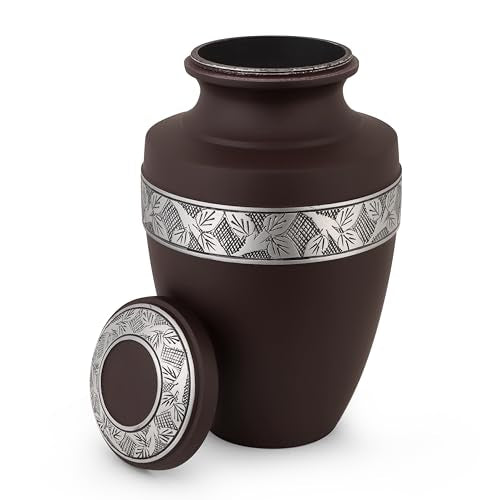 Cremation Urn for Human Ashes, Male-Female 11 in. H - Maroon - color: Maroon, size: Hand-Etched Leaf - 7x11"