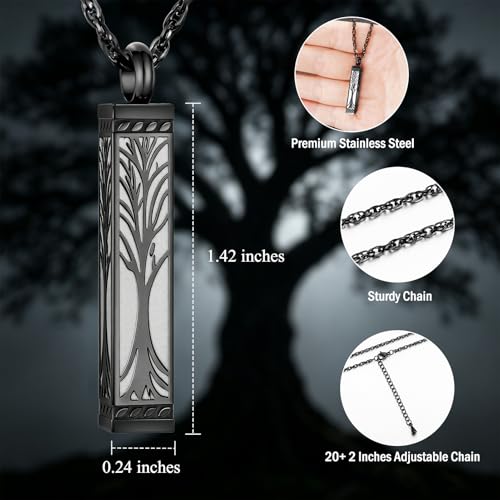 abooxiu Urn Necklace for Ashes Memorial Cremation Jewelry for Ashes Stainless Steel Ashes Jewelry Cube Ashes Necklace Bar Urn Pendant for Women Men - style: Tree of Life