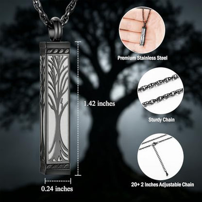 abooxiu Urn Necklace for Ashes Memorial Cremation Jewelry for Ashes Stainless Steel Ashes Jewelry Cube Ashes Necklace Bar Urn Pendant for Women Men - style: Tree of Life