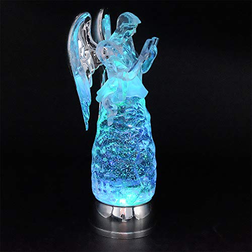 Wondise Color Changing Angel Lighted Snow Globe Water Lamp with 6H Timer - color: 11” Angel Reading