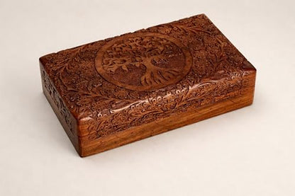 India House-Hand Engraved TREE OF LIFE Wooden Box Keepsake Jewelry Organizer &Storage (Design 13) - color: Design 13