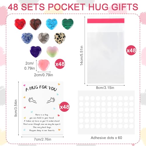 Pocket Hug Bulk with Little Heart Worry Stones and Gift Cards, Pocket Hug Token Keepsake for Friends, Colleagues, Funeral, Celebration of Life, Encouragement Party Favors (48 Sets) - color: 48 Sets