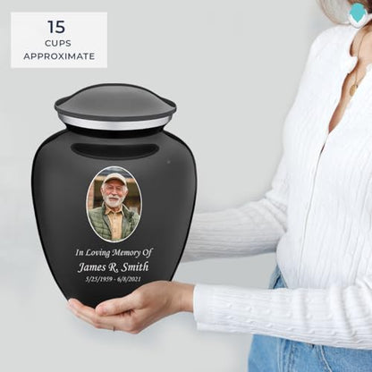Geturns Embrace Adult Personalized Picture Cremation Urns for Human Ashes I Large Photo Charcoal Funeral Urn for Men and Women I 200 lbs - color: Carcoal Black