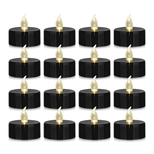 Nancia 12PACK Battery Oprerated LED Tea Lights Flameless Candles Black | Realistic and Bright Flickering Long Lasting 200Hours Ideal Party Wedding Birthday Gifts Halloween Home Decoration - color: Black, size: 12pack