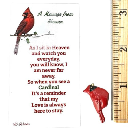 Cardinal Charm Set Mini Resin Hand Painted Pocket Trinket Message | Refrigerator Magnet, Sympathy Keepsake Gift For Loss Of Loved One, Remembrance