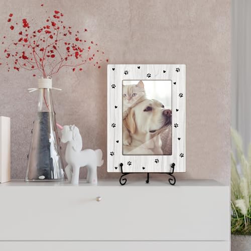 Utaqer Cat Picture Frame, Kitten Paws, Picture Gifts For Women Wife Friend, Wooden Picture Frame For Holiday Birthday Thanksgiving, 4X6 Photo Frame With Stand -25 - style: Paw prints